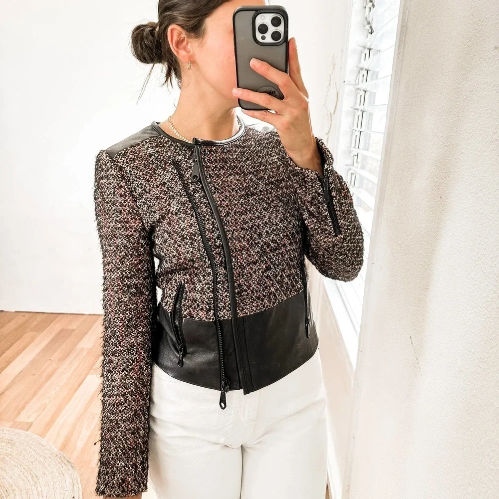Rebecca Minkoff Ansel Tweed Leather Moto Jacket Size 4